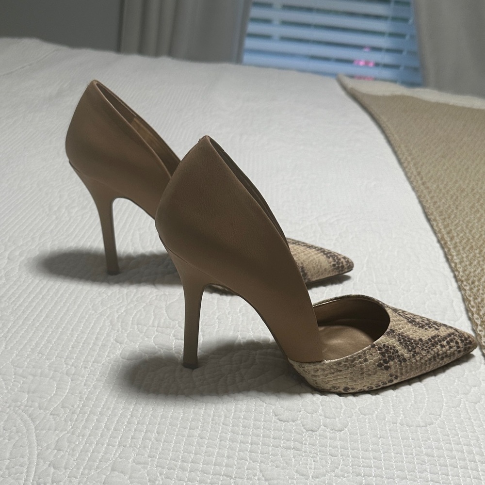 BCBGeneration Snakeskin Heels in Tan and Brown